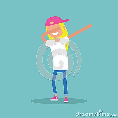 Young female character making DAB dance Stock Photo