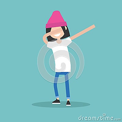 Young female character making DAB dance Cartoon Illustration