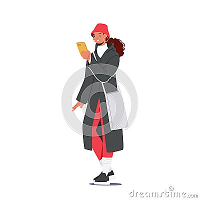 Young Female Character Wear Trendy Winter Outfit, Wintertime Fashion Concept. Girl Wear Warm Clothes Isolated on White Vector Illustration