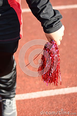 Young female cheerleaders holding pom-poms during competitions Stock Photo