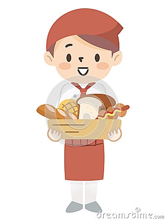 Young female clerk working in a bakery Vector Illustration