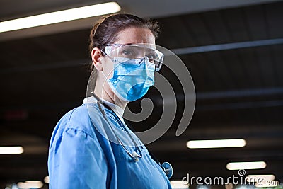 Young female doctor in lab or hospital clinic Stock Photo