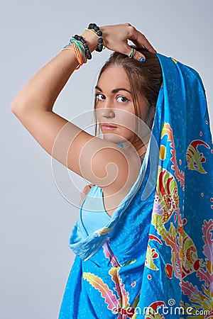 Young female dressed in sari Stock Photo