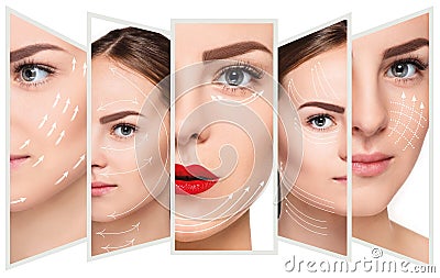 The young female face. Antiaging and thread lifting concept Stock Photo