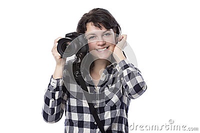 Female Freelance Photographer Feeling Shy Stock Photo
