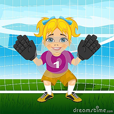 Young female goalkeeper in a ready position Vector Illustration