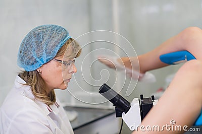 Young Female Gynecologist During Examination In Her Office Stock Photo