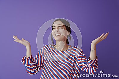 Young female model with open wide arms Stock Photo