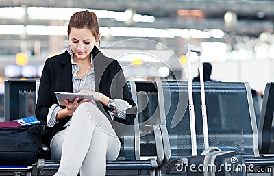 Young female passenger at the airport Stock Photo