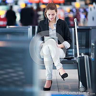 Young female passenger at the airport Stock Photo