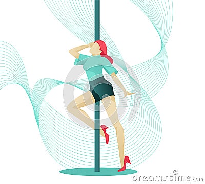 Young Female Pole Dancer Character in Elegant Pose Vector Illustration