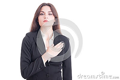 Young female politician or lawyer making an oath Stock Photo