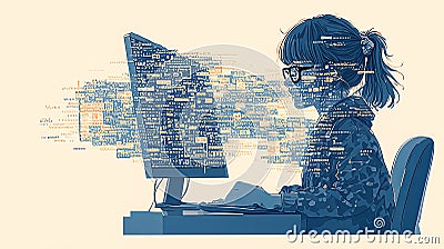Young female programmer immersed in digital coding world Stock Photo