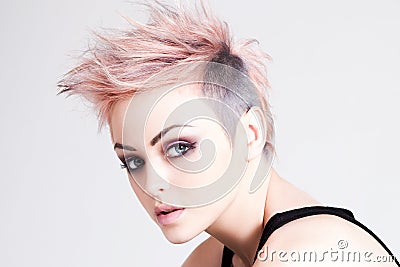 Young Female Punk with Pink Hair Stock Photo