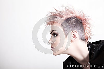 Young Female Punk with Pink Hair Stock Photo