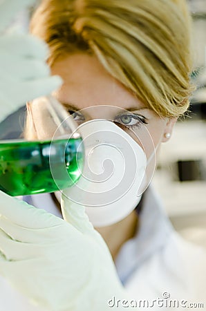 Young female researcher working Stock Photo