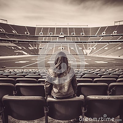 Young female spectator enjoying a view of an empty sports stadium Stock Photo