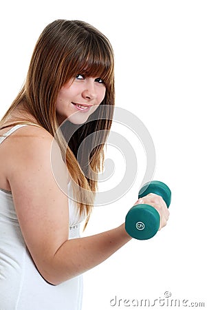 Young female teen working out with a free weight Stock Photo