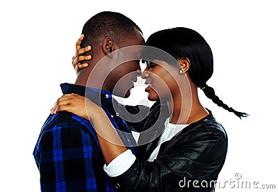 Young female about to kiss her boyfriend Stock Photo