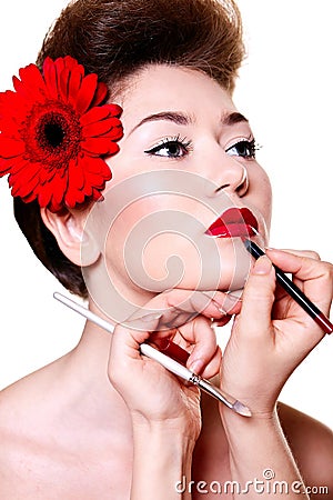 Young female woman with bright make-up Stock Photo