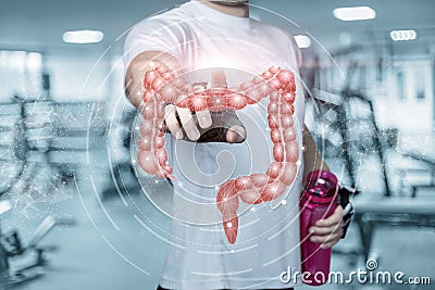 Young fitness athlete clicks on the intestines Stock Photo