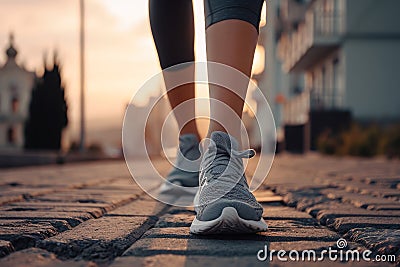 Young fitness female runner legs ready for run on a street Stock Photo