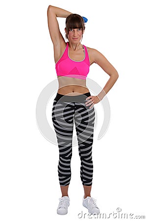 Young fitness woman at sports workout training triceps with dumb Stock Photo