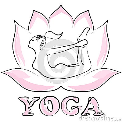 Young flexible woman practicing yoga on a lotus flower background. You can use it as a logo for group sessions, for a Vector Illustration