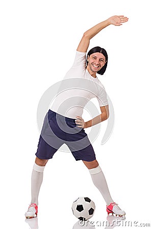 The young footballer isolated on the white Stock Photo