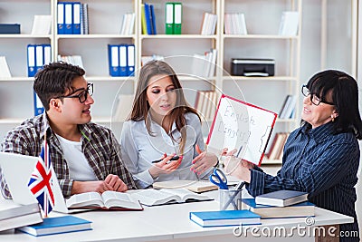 The young foreign student during english language lesson Stock Photo