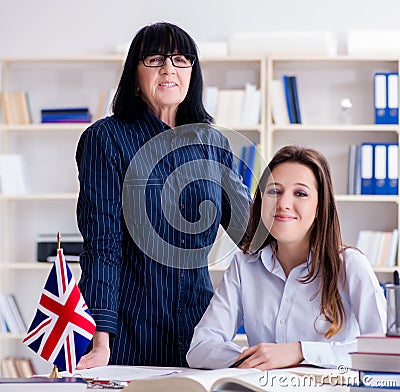 Young foreign student during english language lesson Stock Photo
