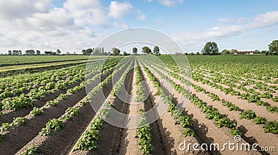 Young and fresh green potato plants in springtime Stock Photo