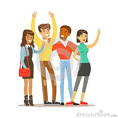 Young Friends From All Around The World Standing To Take Picture, Happy International Friendship Vector Cartoon Vector Illustration