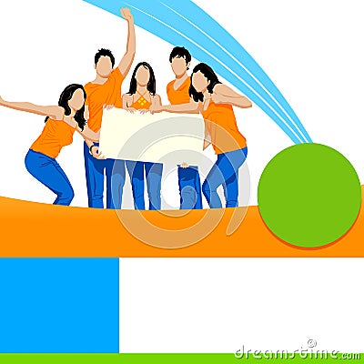 Young Friends holding blank placard Vector Illustration