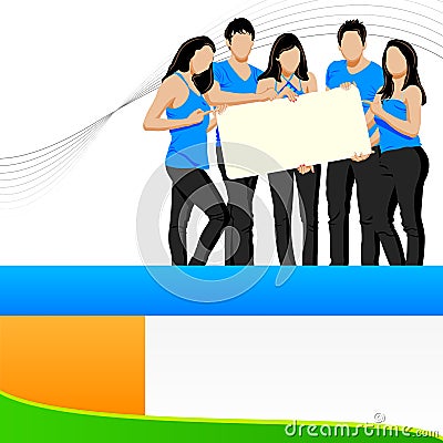 Young Friends holding blank placard Vector Illustration