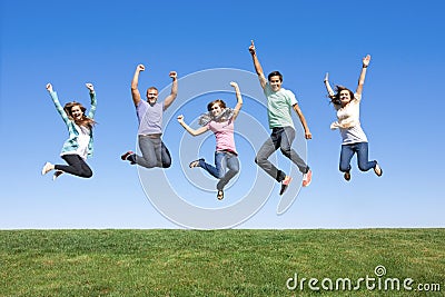 Young Friends Jumping and Having Fun Stock Photo