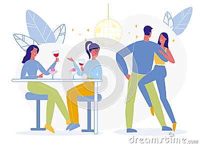 Young Friends Nightlife Flat Vector Illustration Vector Illustration