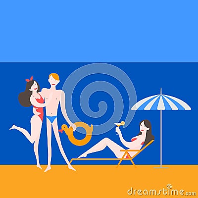 Young friends on the sea resort Vector Illustration