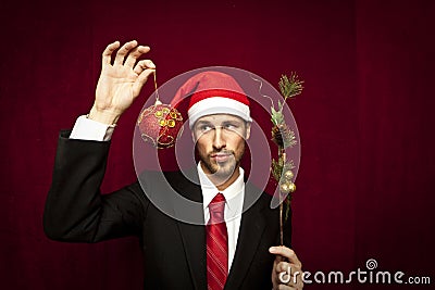 Young funny guy with christmas hat Stock Photo