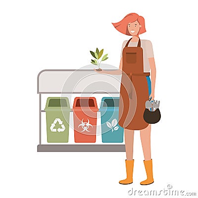 Young gardener with recycling baskets avatar character Vector Illustration