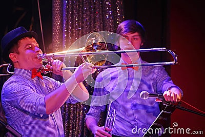 Young geniuses of jazz at the club Olympia. Editorial Stock Photo