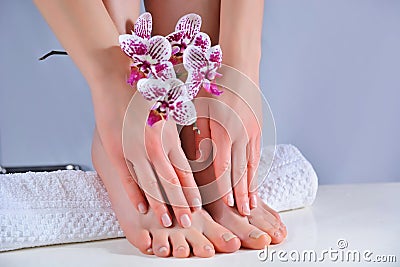 Spa Serenity: Manicure and Pedicure Bliss with a Touch of Nature Stock Photo