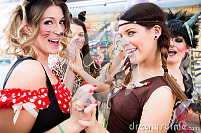 Young German women at fasching carnival having costume party Stock Photo