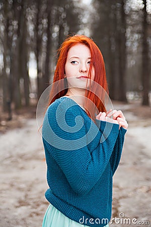 Young girl on alley of park. Stock Photo