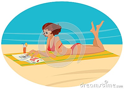 A young girl on the beach Vector Illustration