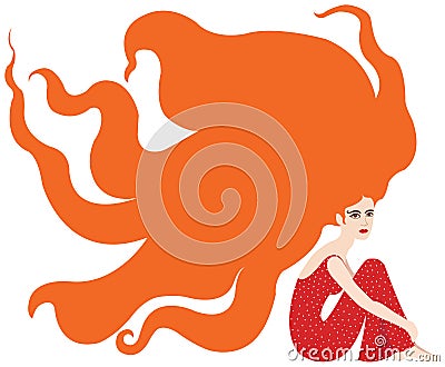 Young girl with bright red hair Vector Illustration