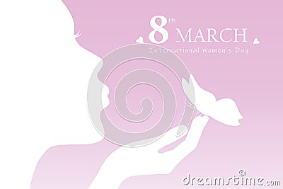 Young girl with butterfly silhouette womans day 8th march Vector Illustration