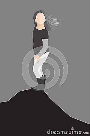 Young girl or child climb mountain or hill Vector Illustration