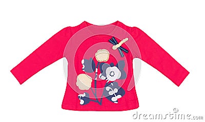 Young Girl Child Size Summer Red Sweatshirt. Isolated on white background. Stock Photo