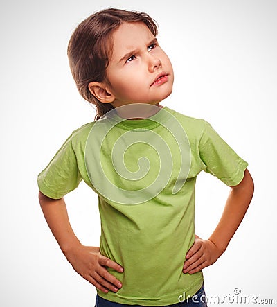 Young girl child teenager idea thinks looking up Stock Photo